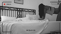 Spy cam through the mirror in a hotel of Croatia. Hot girl cheats on her husband